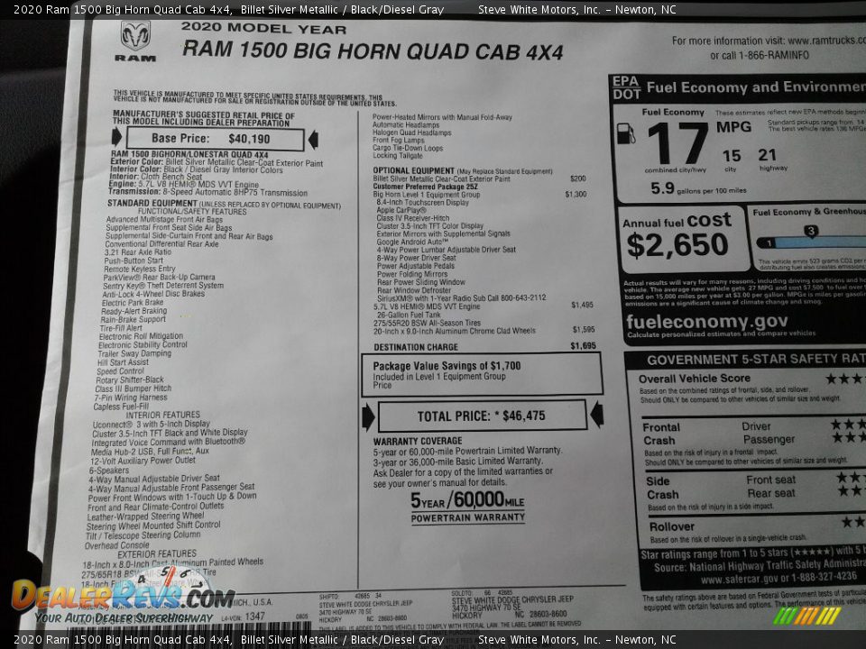 2020 Ram 1500 Big Horn Quad Cab 4x4 Billet Silver Metallic / Black/Diesel Gray Photo #28