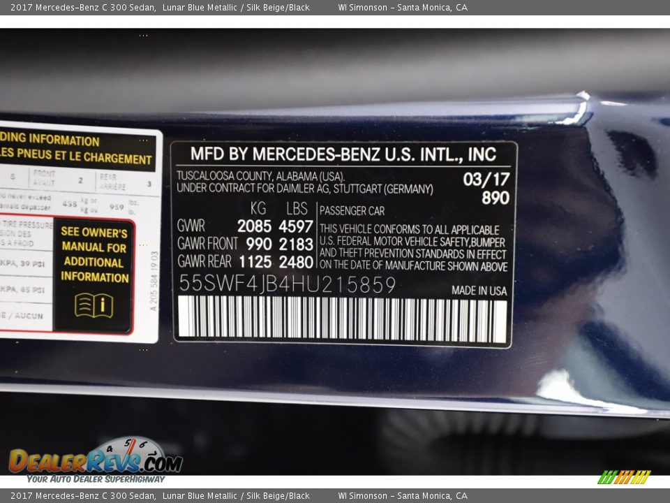 2017 Mercedes-Benz C 300 Sedan Lunar Blue Metallic / Silk Beige/Black Photo #36
