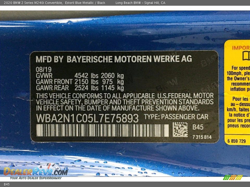 BMW Color Code B45 Estoril Blue Metallic
