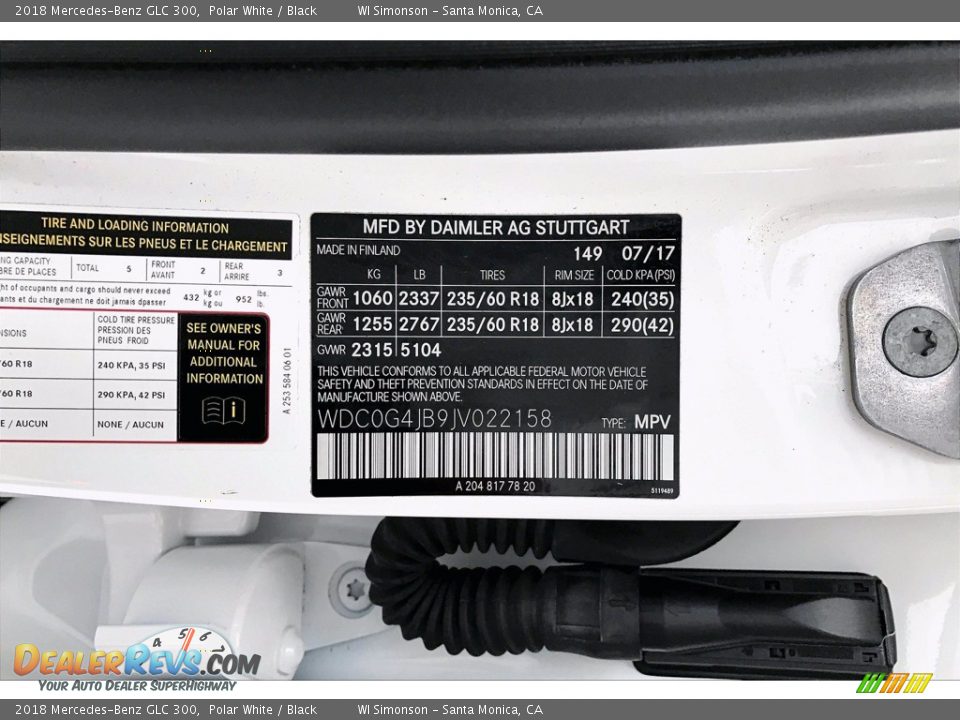 2018 Mercedes-Benz GLC 300 Polar White / Black Photo #24
