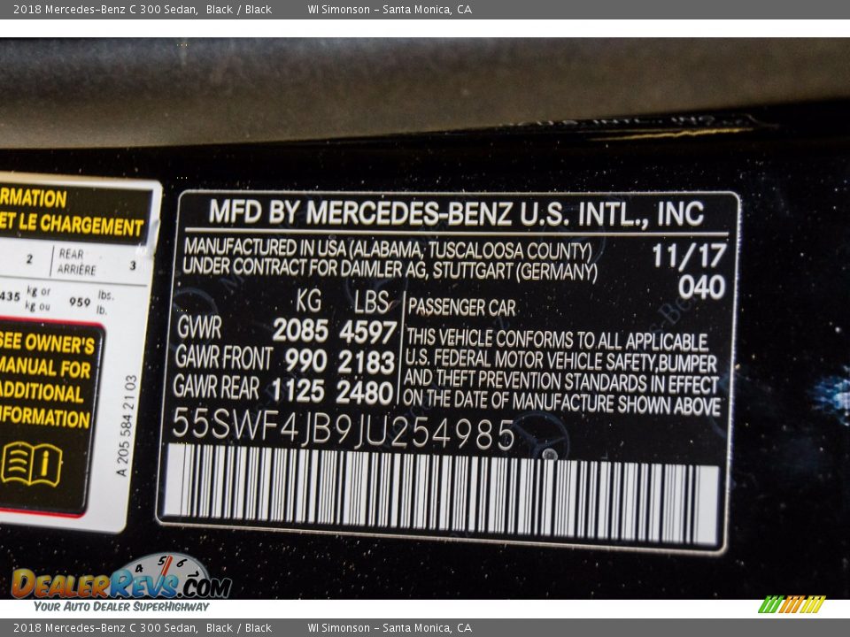 2018 Mercedes-Benz C 300 Sedan Black / Black Photo #10