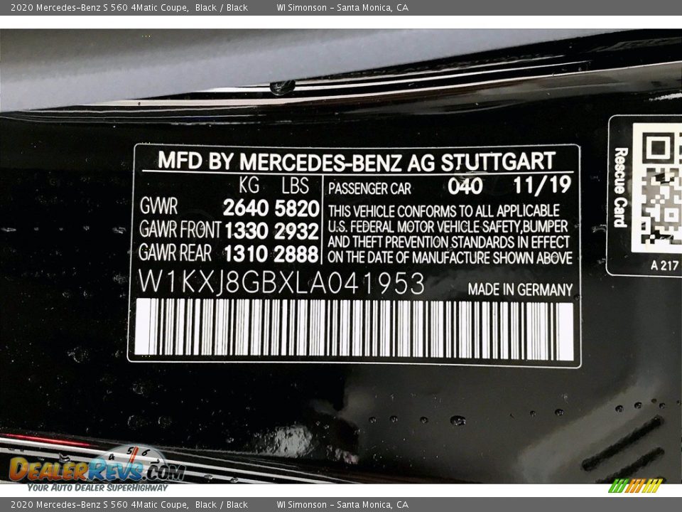 2020 Mercedes-Benz S 560 4Matic Coupe Black / Black Photo #11