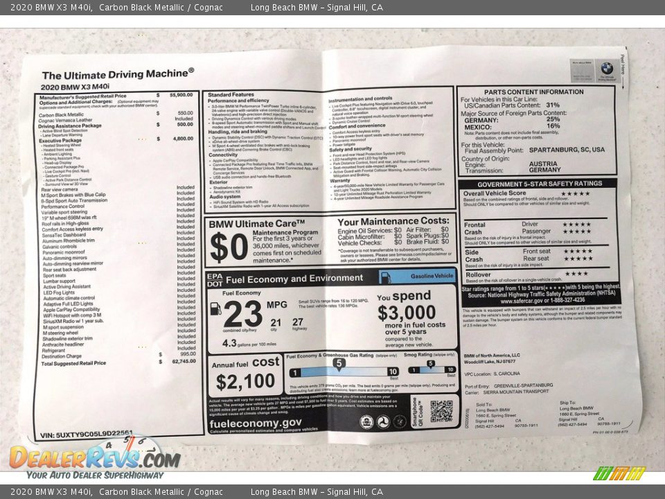 2020 BMW X3 M40i Window Sticker Photo #17