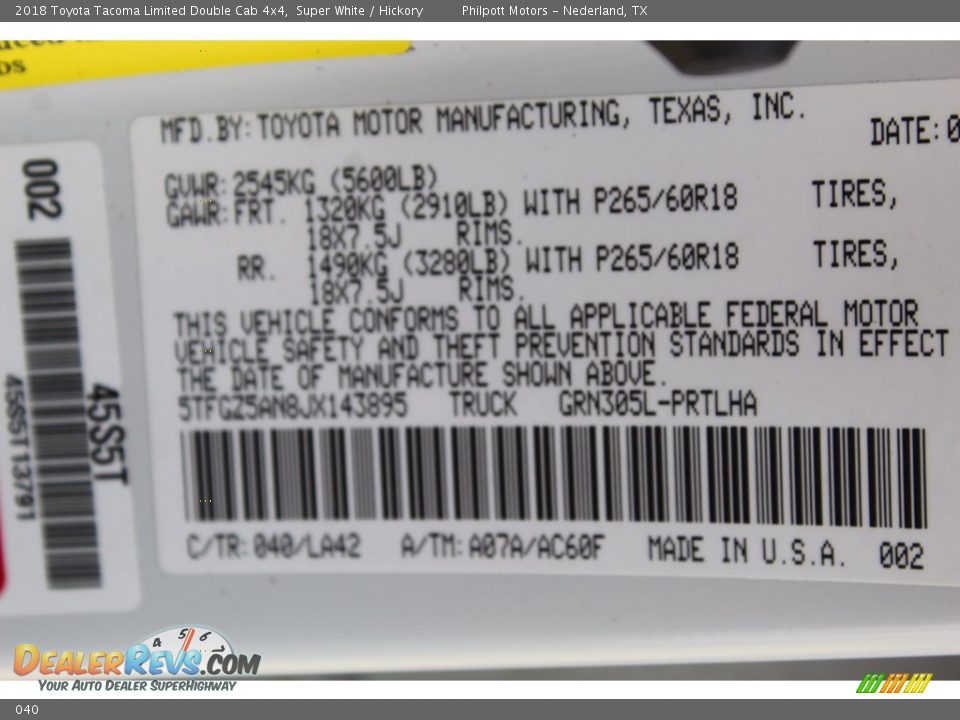 Toyota Color Code 040 Super White