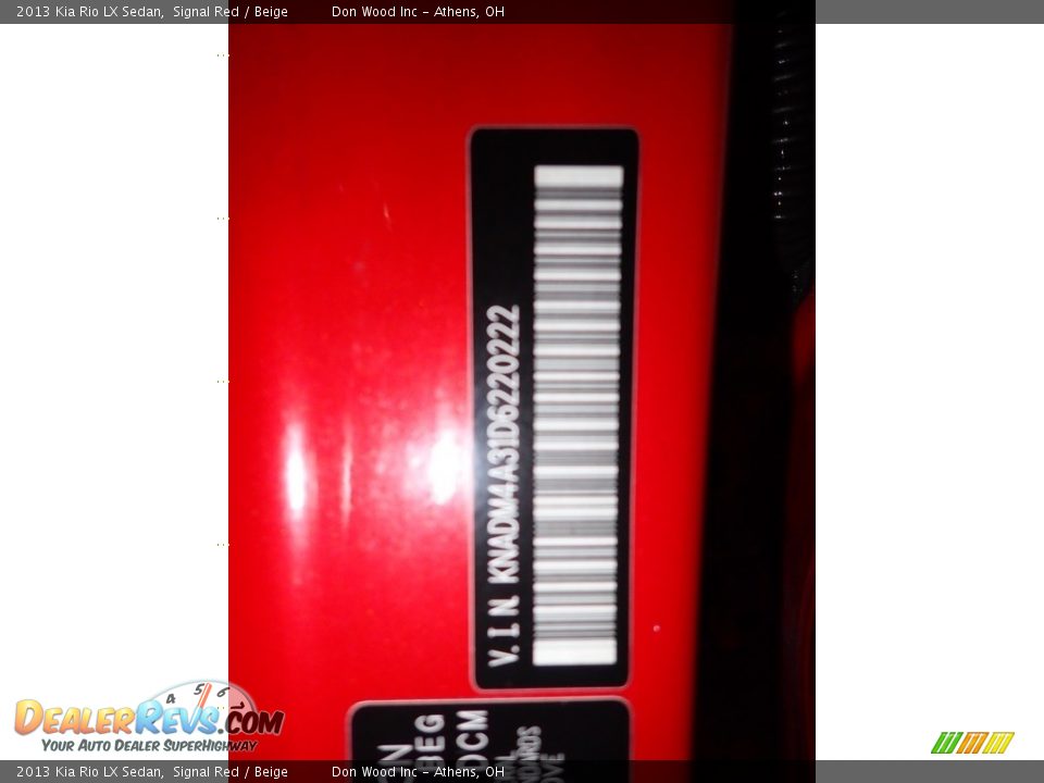 2013 Kia Rio LX Sedan Signal Red / Beige Photo #31