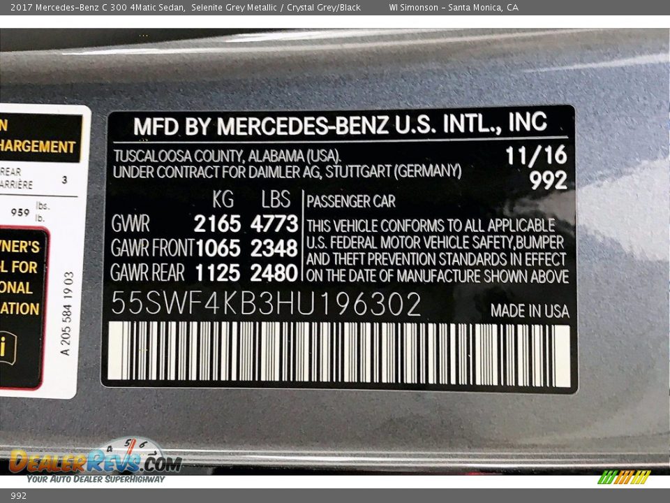 Mercedes-Benz Color Code 992 Selenite Grey Metallic