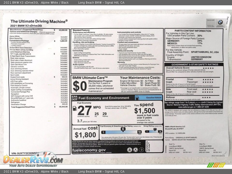 2021 BMW X3 sDrive30i Window Sticker Photo #17