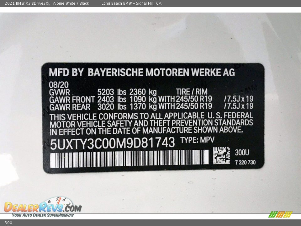 BMW Color Code 300 Alpine White