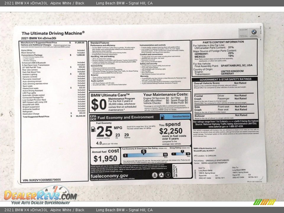 2021 BMW X4 xDrive30i Window Sticker Photo #17