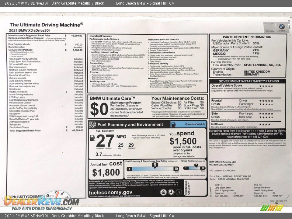 2021 BMW X3 sDrive30i Window Sticker Photo #17