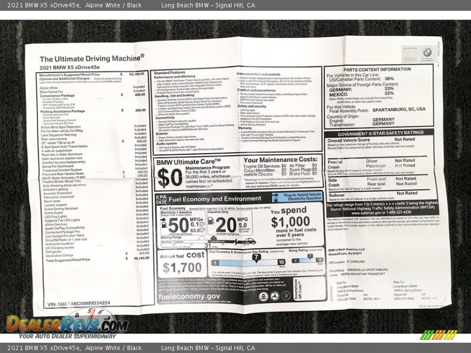 2021 BMW X5 xDrive45e Window Sticker Photo #17