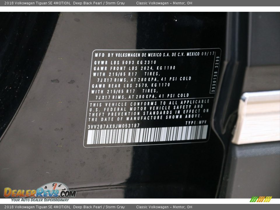 2018 Volkswagen Tiguan SE 4MOTION Deep Black Pearl / Storm Gray Photo #16
