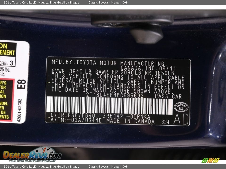 2011 Toyota Corolla LE Nautical Blue Metallic / Bisque Photo #15