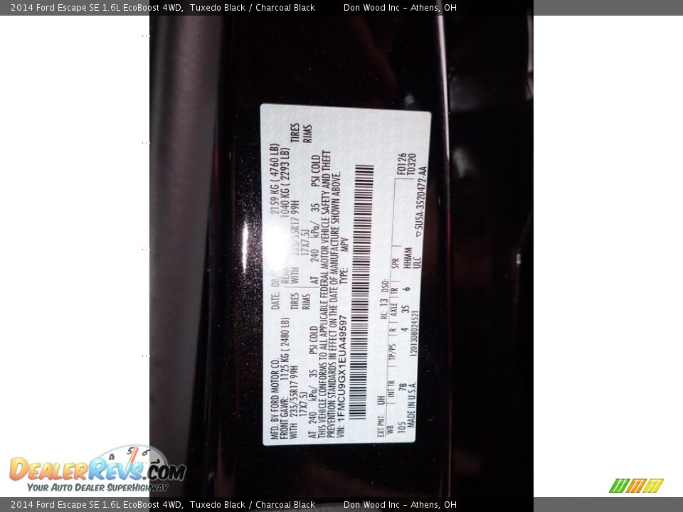 2014 Ford Escape SE 1.6L EcoBoost 4WD Tuxedo Black / Charcoal Black Photo #14