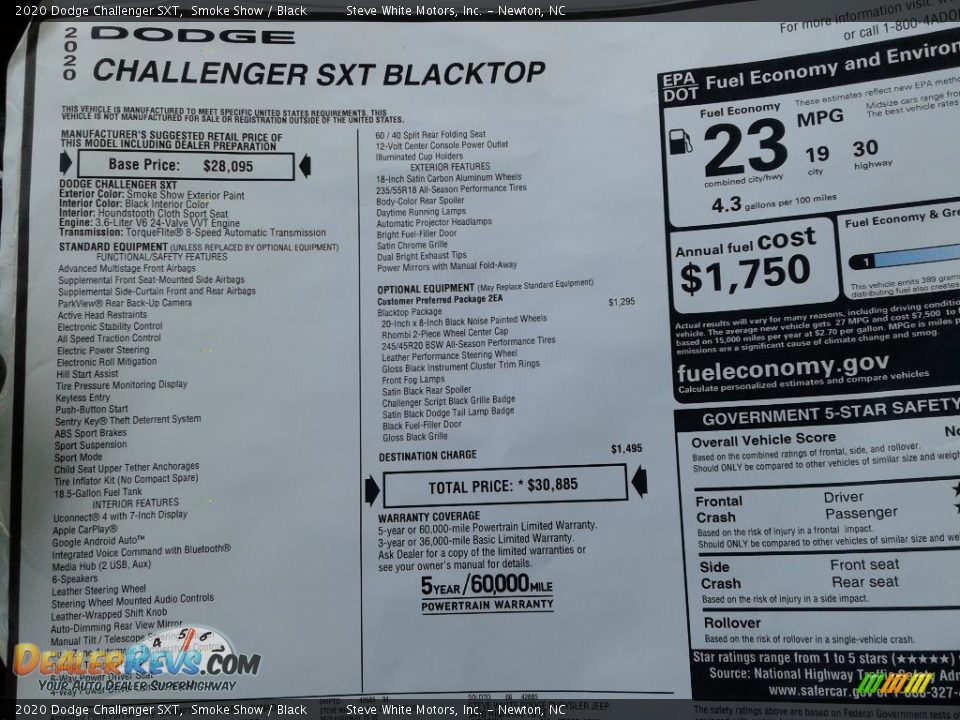 2020 Dodge Challenger SXT Window Sticker Photo #25