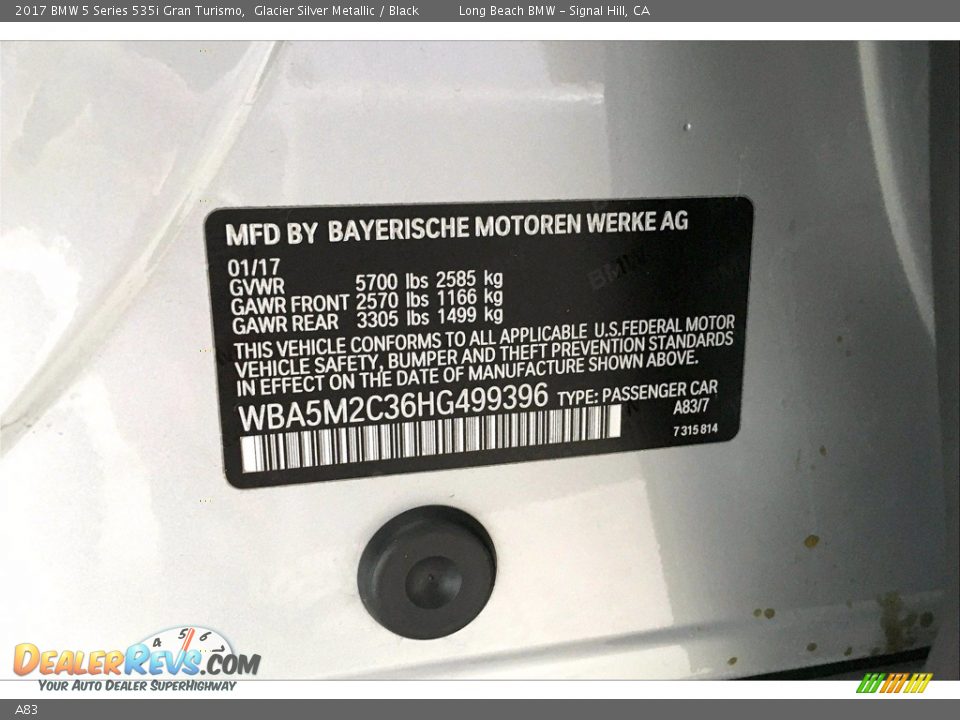 BMW Color Code A83 Glacier Silver Metallic