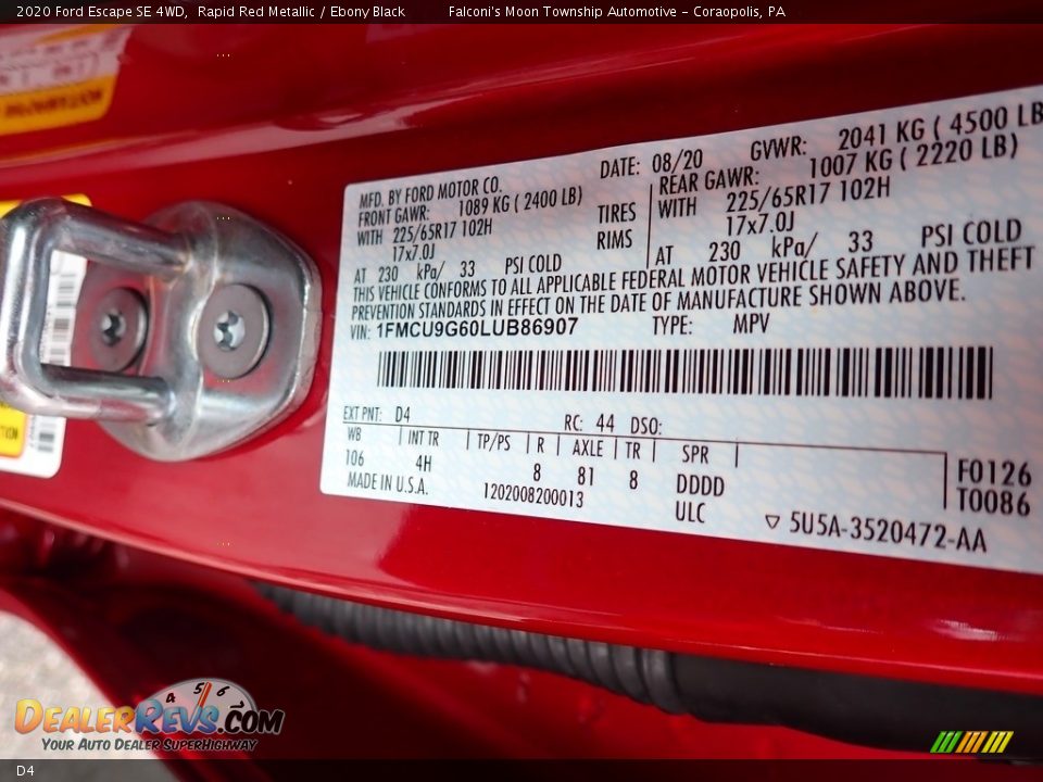 Ford Color Code D4 Rapid Red Metallic