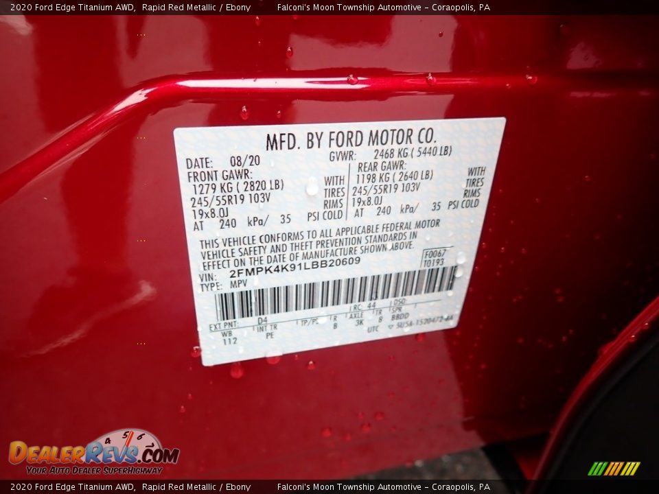 2020 Ford Edge Titanium AWD Rapid Red Metallic / Ebony Photo #12