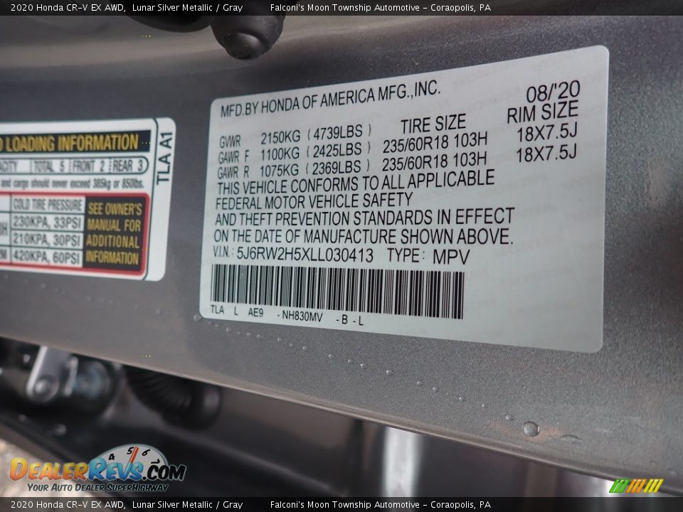 2020 Honda CR-V EX AWD Lunar Silver Metallic / Gray Photo #12