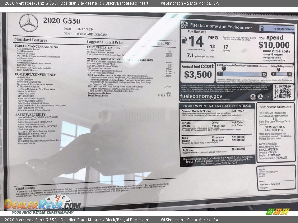 2020 Mercedes-Benz G 550 Window Sticker Photo #10