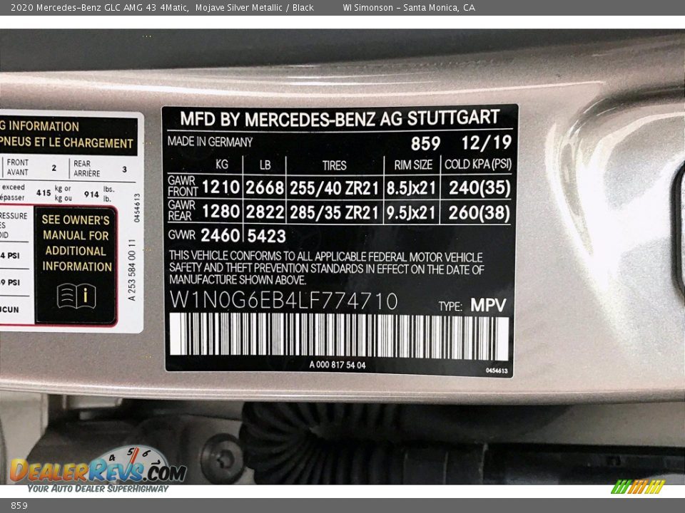 Mercedes-Benz Color Code 859 Mojave Silver Metallic