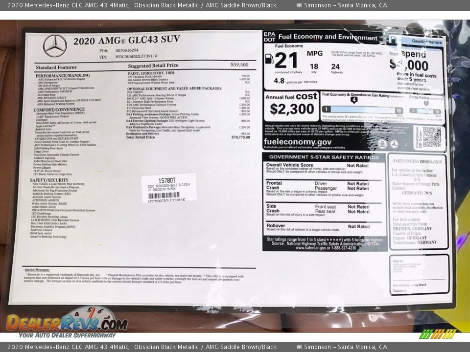 2020 Mercedes-Benz GLC AMG 43 4Matic Window Sticker Photo #10