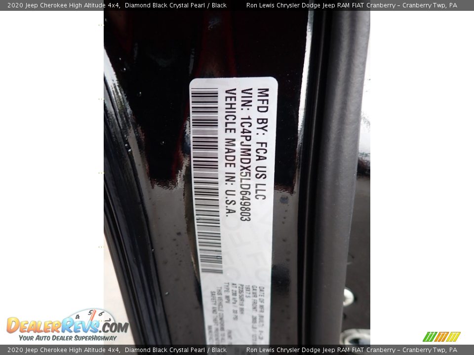 2020 Jeep Cherokee High Altitude 4x4 Diamond Black Crystal Pearl / Black Photo #11