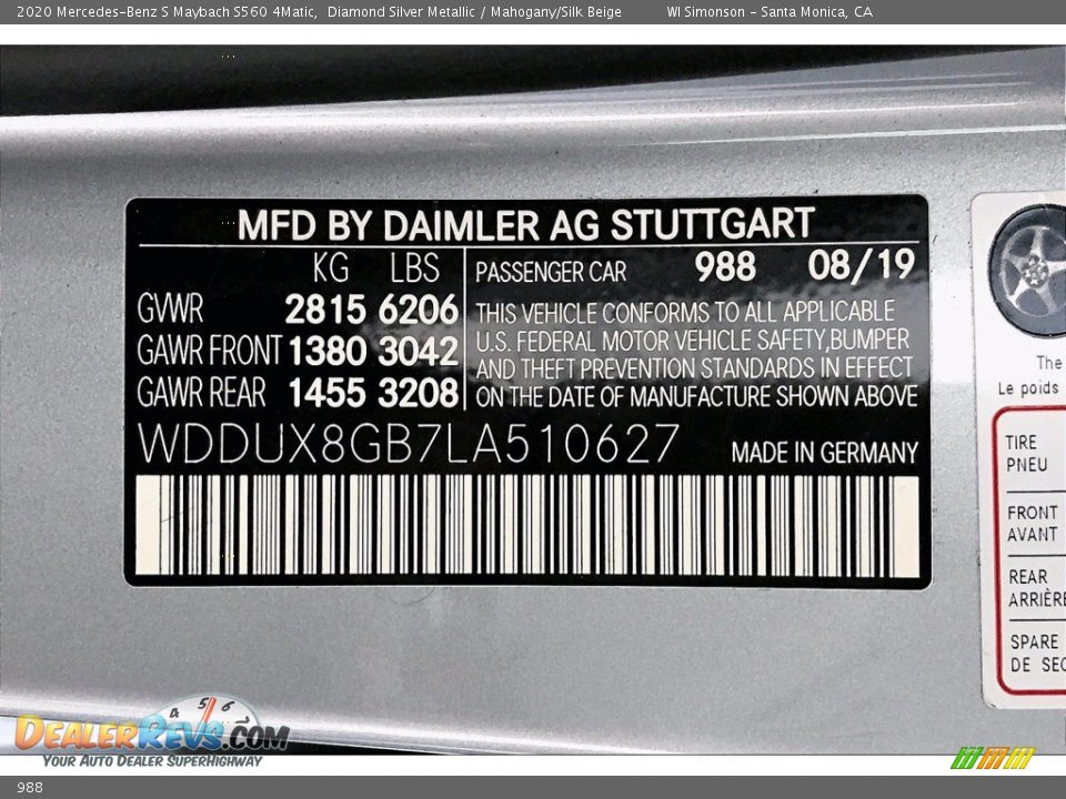 Mercedes-Benz Color Code 988 Diamond Silver Metallic