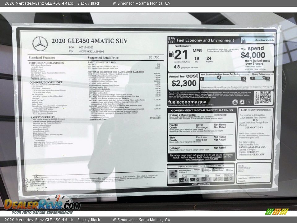 2020 Mercedes-Benz GLE 450 4Matic Window Sticker Photo #10