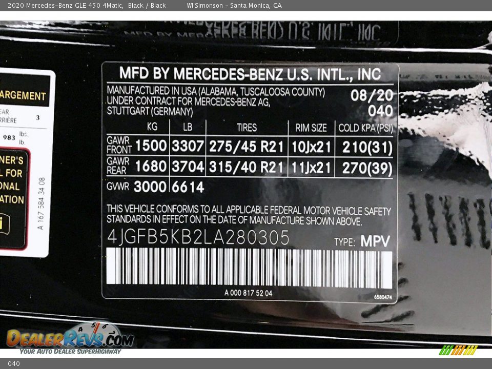 Mercedes-Benz Color Code 040 Black