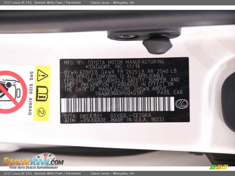 2017 Lexus ES 350 Eminent White Pearl / Parchment Photo #20