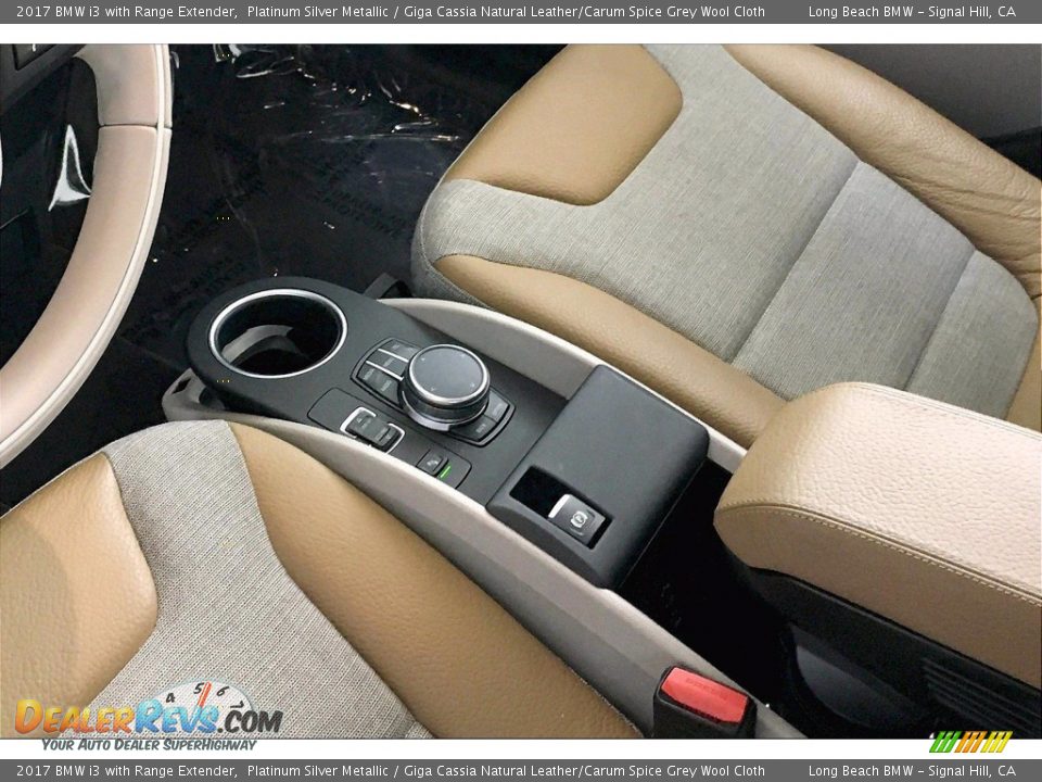 2017 BMW i3 with Range Extender Platinum Silver Metallic / Giga Cassia Natural Leather/Carum Spice Grey Wool Cloth Photo #16