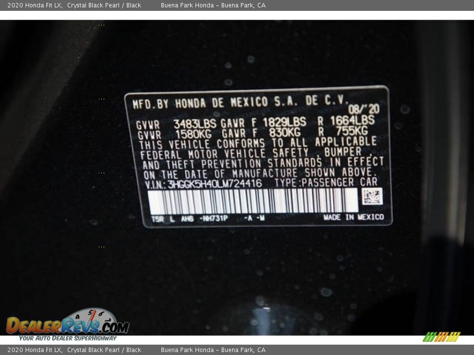 2020 Honda Fit LX Crystal Black Pearl / Black Photo #32
