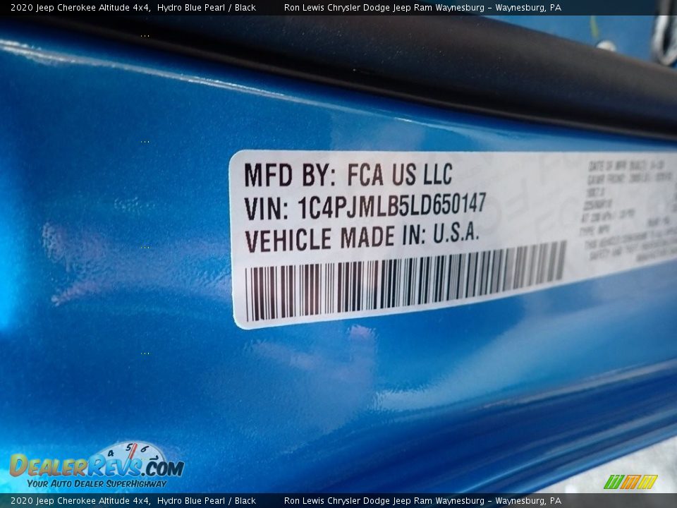 2020 Jeep Cherokee Altitude 4x4 Hydro Blue Pearl / Black Photo #10