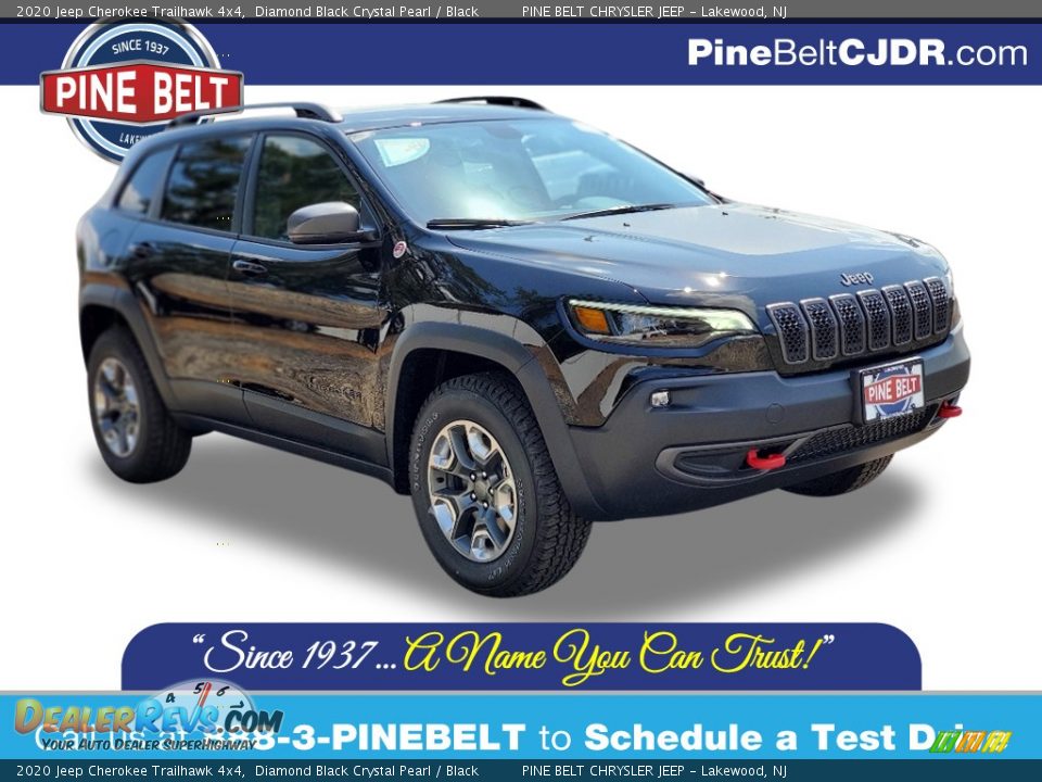 2020 Jeep Cherokee Trailhawk 4x4 Diamond Black Crystal Pearl / Black Photo #1