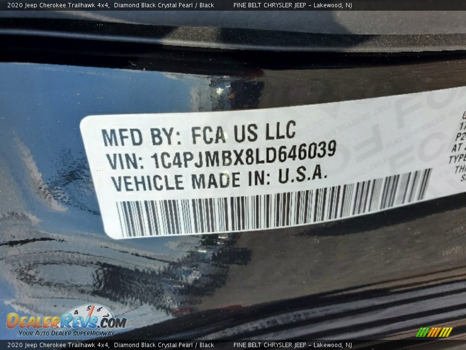 2020 Jeep Cherokee Trailhawk 4x4 Diamond Black Crystal Pearl / Black Photo #14