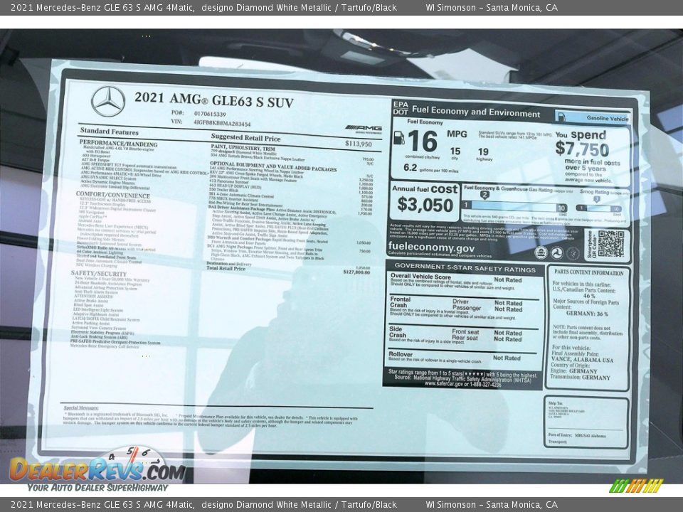 2021 Mercedes-Benz GLE 63 S AMG 4Matic Window Sticker Photo #10