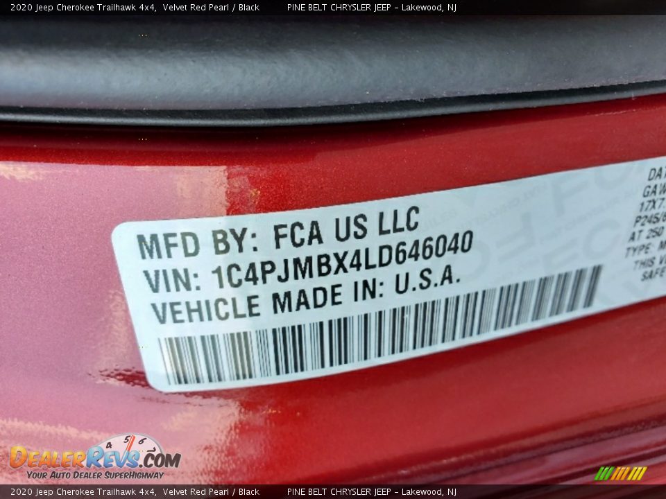 2020 Jeep Cherokee Trailhawk 4x4 Velvet Red Pearl / Black Photo #14