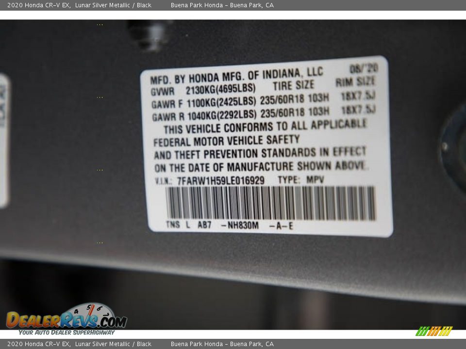 2020 Honda CR-V EX Lunar Silver Metallic / Black Photo #36
