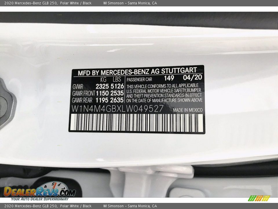 2020 Mercedes-Benz GLB 250 Polar White / Black Photo #11