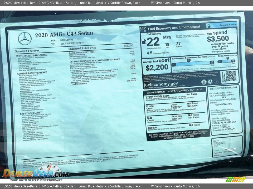 2020 Mercedes-Benz C AMG 43 4Matic Sedan Window Sticker Photo #11
