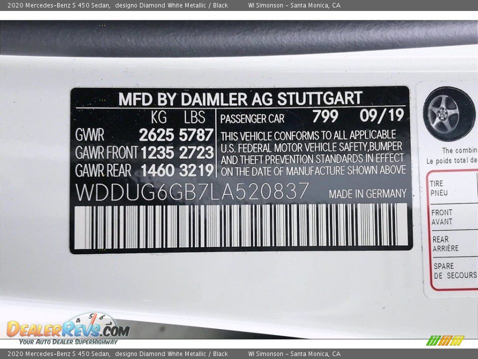 2020 Mercedes-Benz S 450 Sedan designo Diamond White Metallic / Black Photo #11