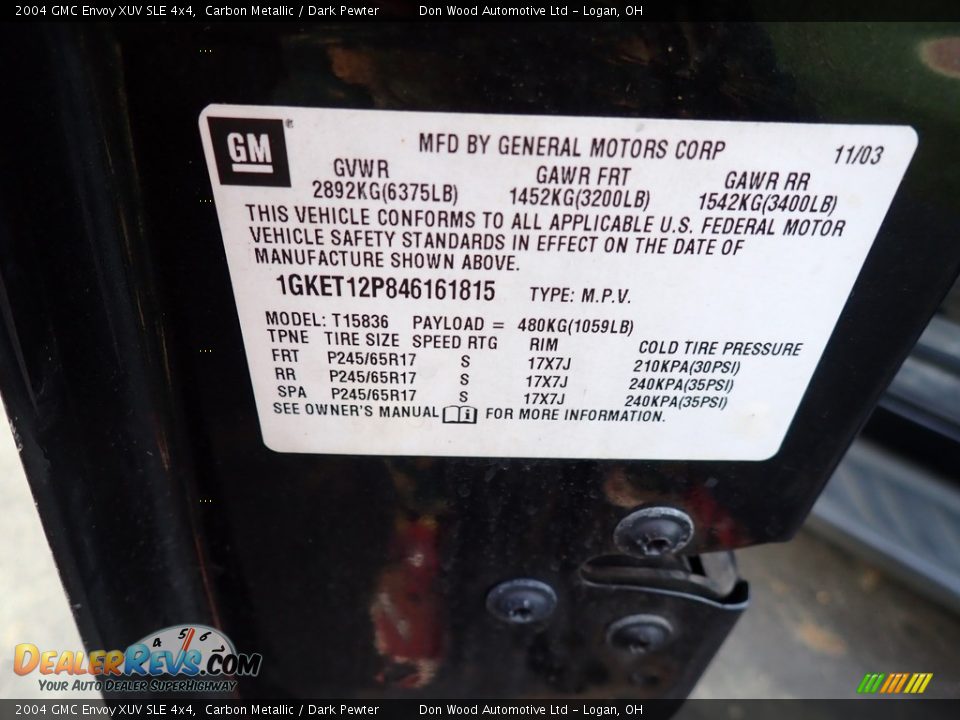 2004 GMC Envoy XUV SLE 4x4 Carbon Metallic / Dark Pewter Photo #21