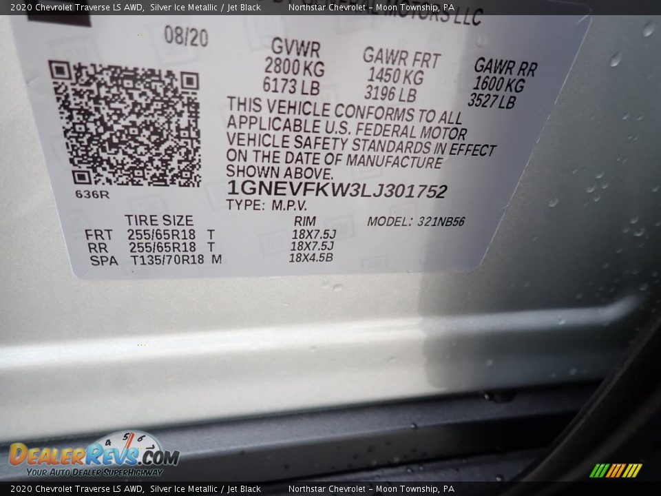 2020 Chevrolet Traverse LS AWD Silver Ice Metallic / Jet Black Photo #17
