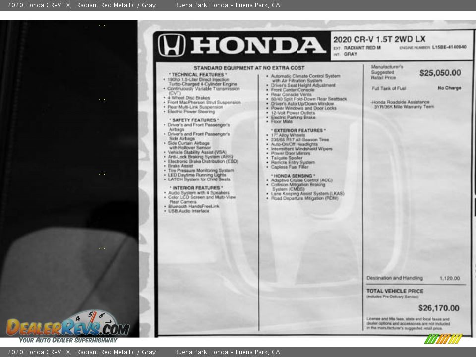 2020 Honda CR-V LX Radiant Red Metallic / Gray Photo #36