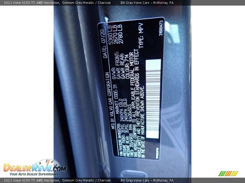 2021 Volvo XC60 T5 AWD Inscription Osmium Grey Metallic / Charcoal Photo #11