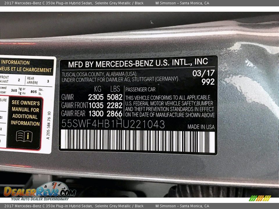 2017 Mercedes-Benz C 350e Plug-in Hybrid Sedan Selenite Grey Metallic / Black Photo #24