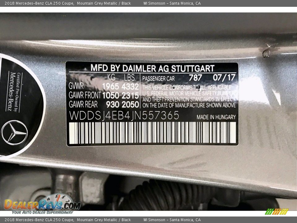 2018 Mercedes-Benz CLA 250 Coupe Mountain Grey Metallic / Black Photo #24