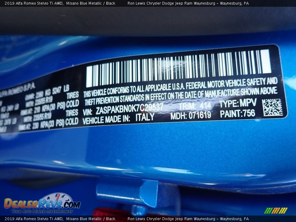 2019 Alfa Romeo Stelvio Ti AWD Misano Blue Metallic / Black Photo #15