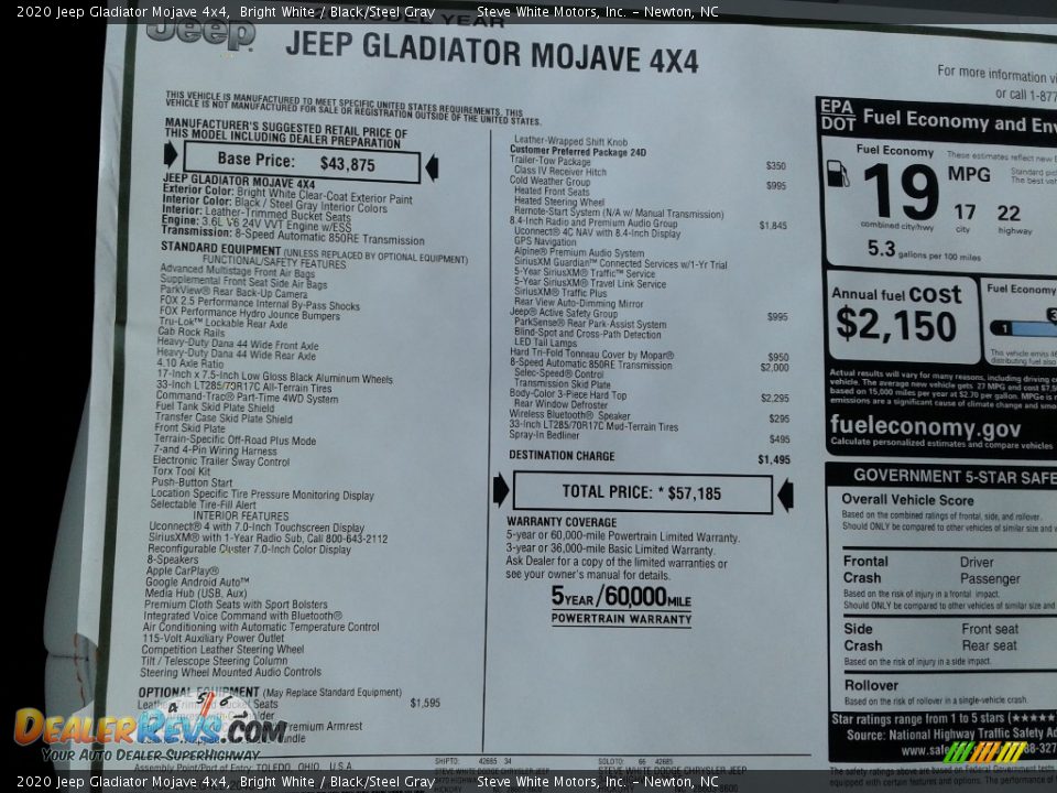2020 Jeep Gladiator Mojave 4x4 Window Sticker Photo #32